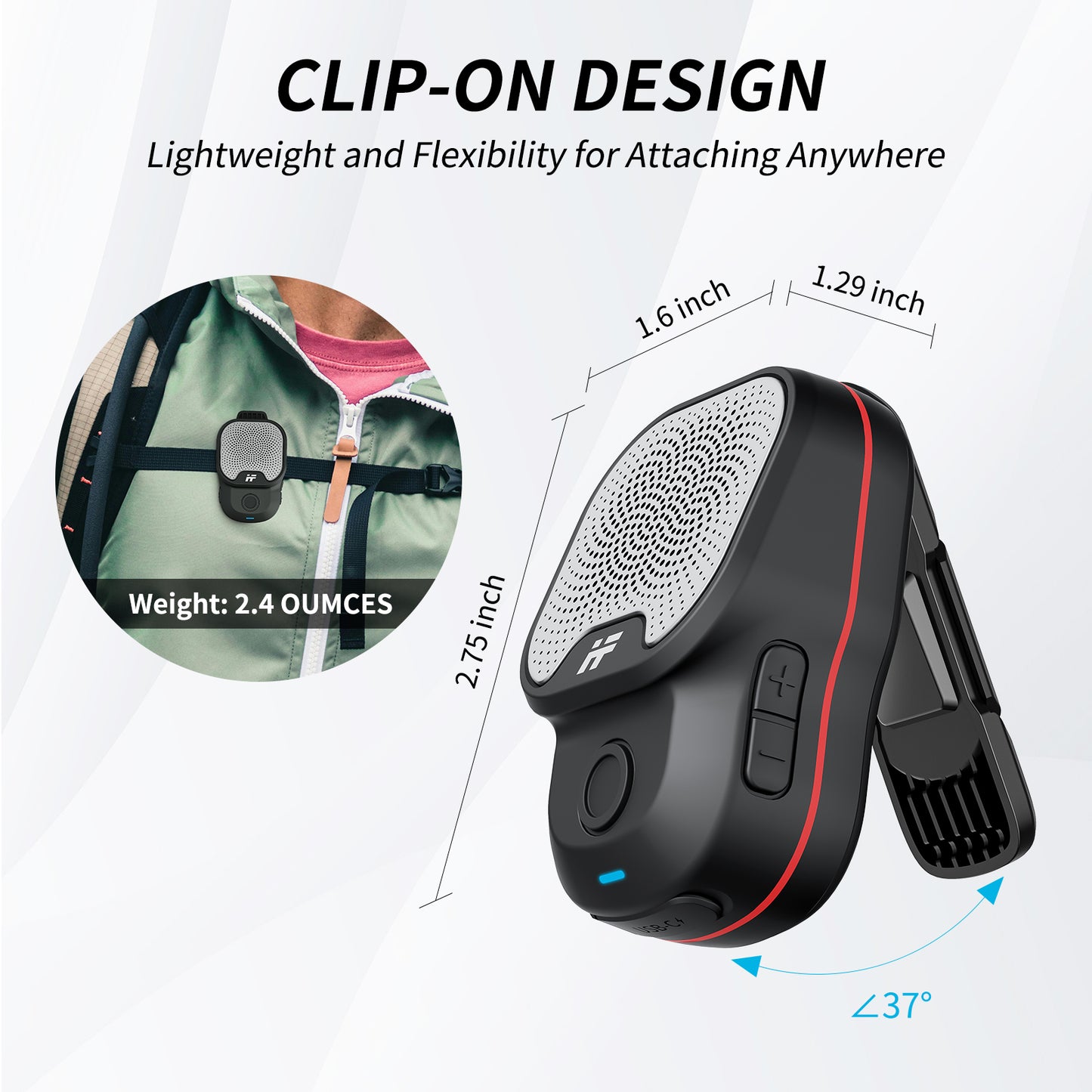 AIFA Wearable Bluetooth Speaker, Clip On Wireless Bluetooth Speaker, IPX7 Water-Resistant Portable Speaker, Built-in Mic for Hands-Free Music and Calls, 20H Long Playtime